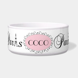 Pink Black Paris Eiffel Tower Name Dog Pet Bowl Napf