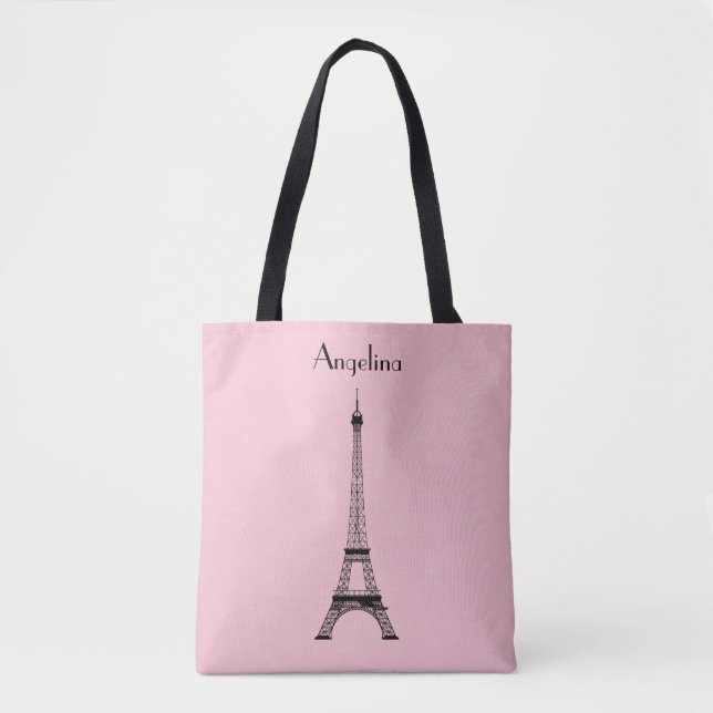Pink Black Paris Eiffelturm mit Namen Tasche (Vorderseite)