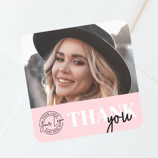 Pink Black Photo Logo Thank You Quadratischer Aufkleber (Pink Black Photo Logo Thank You Square Sticker)