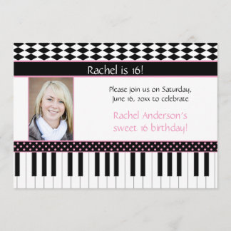 Pink Black Piano Thema Sweet 16 Geburtstag Einladung