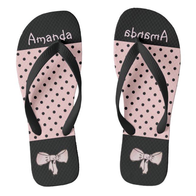 Pink Black Polak Dot Flip Flops (Fußbett)