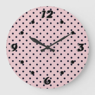 Pink Black Polak Dot Große Wanduhr