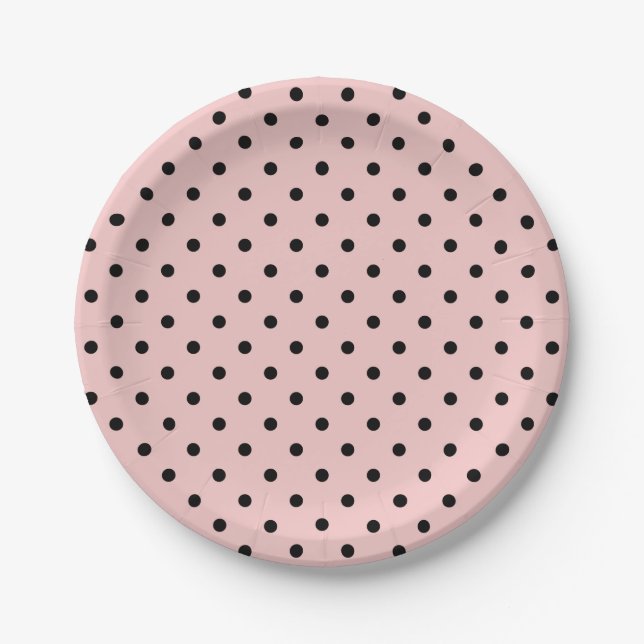Pink Black Polak Dot Pappteller (Vorderseite)