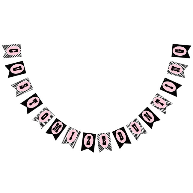 Pink Black Polka Dot Bunting Flags Party Banner (Alle)