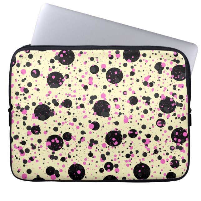 Pink & Black Polka Dot Glam Pattern Laptopschutzhülle (Vorderseite)