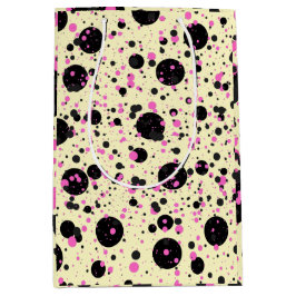 Pink & Black Polka Dot Glam Pattern Mittlere Geschenktüte