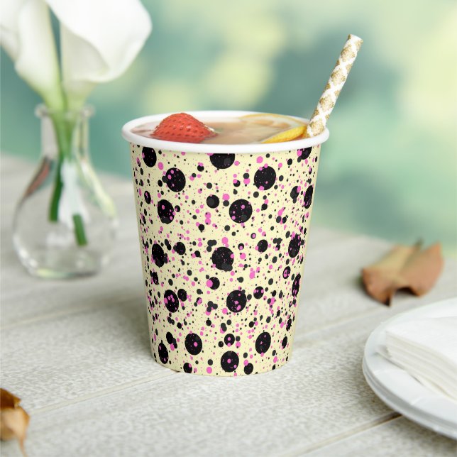 Pink & Black Polka Dot Glam Pattern Pappbecher (In Situ)