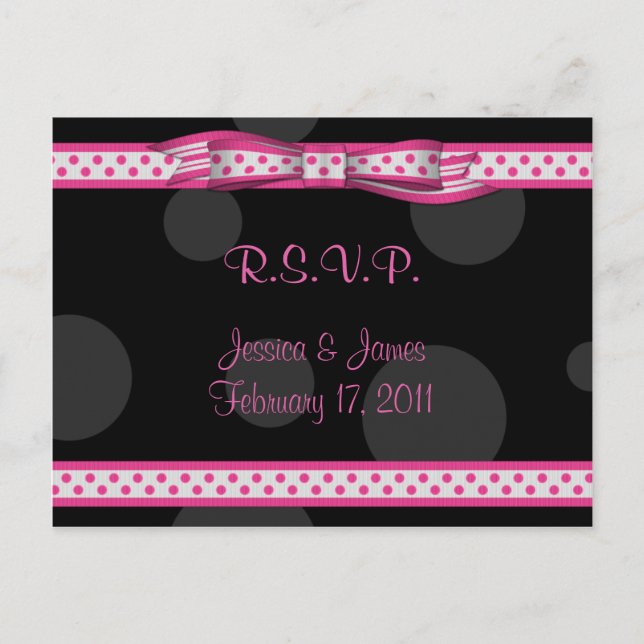 Pink Black Polka Dot Ribbon Bow UAWG Postkarte (Vorderseite)