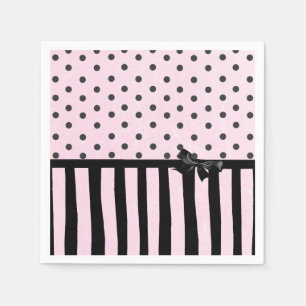 Pink & Black Polka Dot Striptes Party Papier Napki Serviette