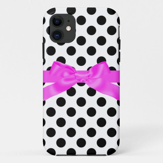 PINK BLACK POLKA DOT with BOW TEONE FALL Case-Mate iPhone Hülle (Rückseite)