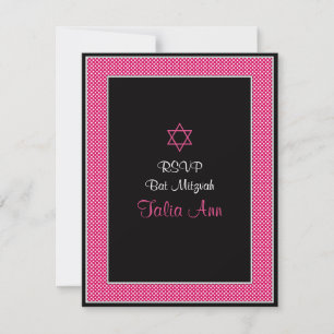 Pink & Black Polka Dots Bat Mitzvah Response Card RSVP Karte