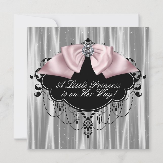 Pink Black Princess Baby Girl Dusche Einladung (Vorderseite)