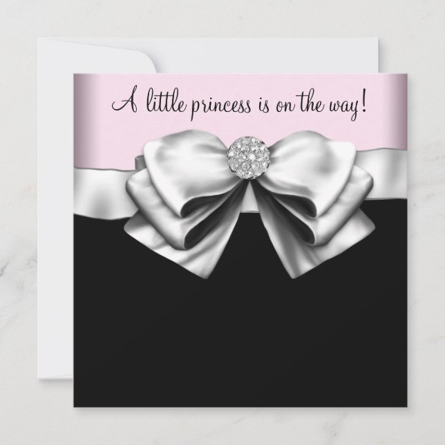 Pink Black Princess Baby Girl Dusche Einladung (Vorderseite)