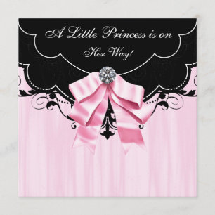 Pink Black Princess Baby Shower Invitations