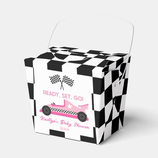 Pink Black Race Auto Ready Set Go Baby Dusche Geschenkschachtel (Vorderseite)