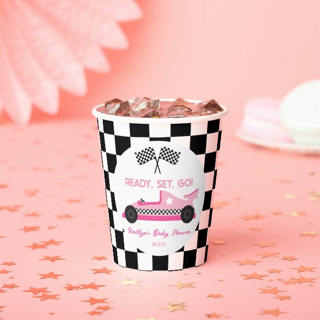 Pink Black Race Auto Ready Set Go Baby Dusche Pappbecher (Insitu)