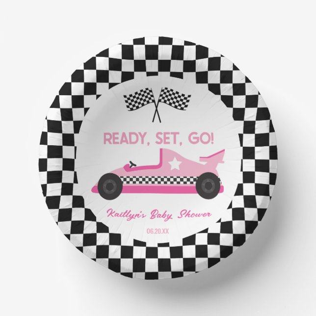 Pink Black Race Auto Ready Set Go Baby Dusche Pappteller (Vorderseite)