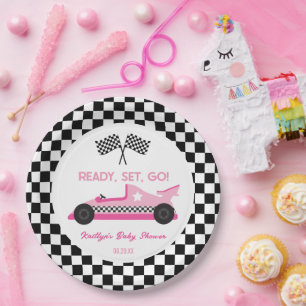 Pink Black Race Auto Ready Set Go Baby Dusche Pappteller