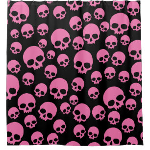 Pink Black Random Skulls Muster Duschvorhang