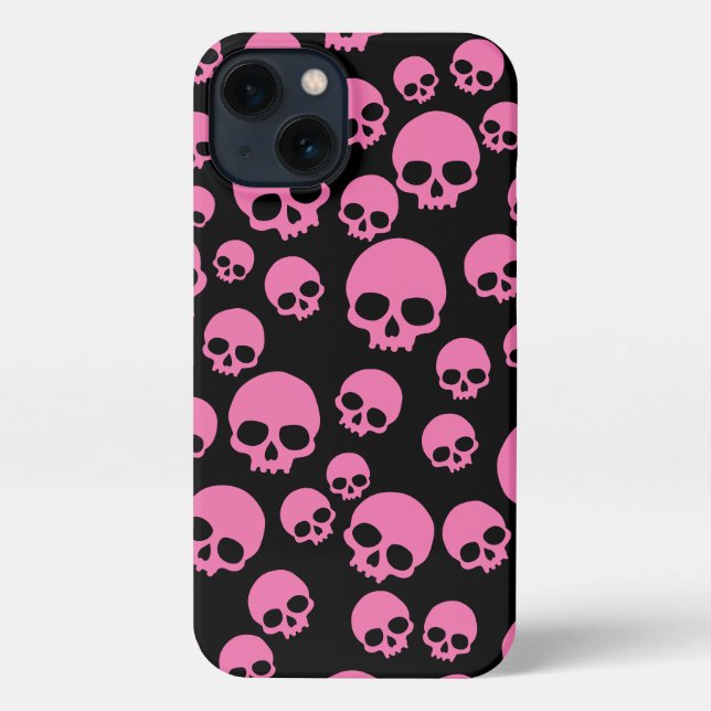 Pink Black Random Skulls Muster iPhone Hülle (Rückseite)