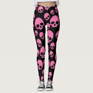 Pink Black Random Skulls Pattern Leggings