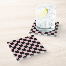 Pink Black Retro Karos Prüfplatinenmuster Glasuntersetzer