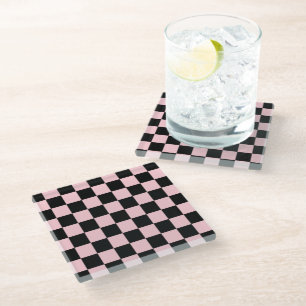 Pink Black Retro Karos Prüfplatinenmuster Glasuntersetzer