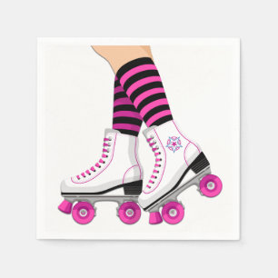 Pink & Black Rollschuh Skaten Geburtstagsfeier Serviette