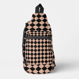Pink Black Schachbrett Diamond Pattern Crossbody Bag