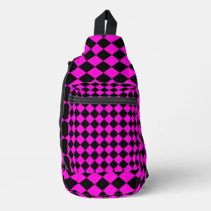 Pink Black Schachbrett Diamond Pattern Crossbody Bag
