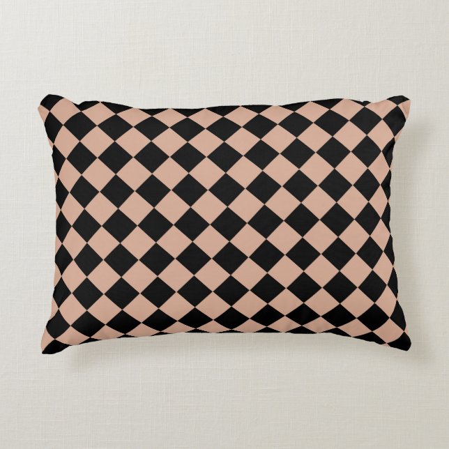 Pink Black Schachbrett Diamond Pattern Dekokissen (Vorderseite)