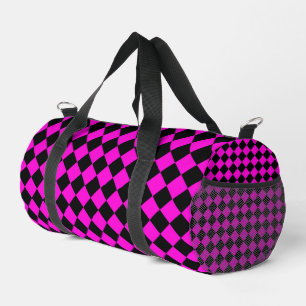 Pink Black Schachbrett Diamond Pattern Duffle Bag