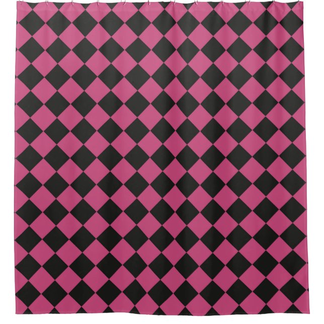 Pink Black Schachbrett Diamond Pattern Duschvorhang (Vorderseite)