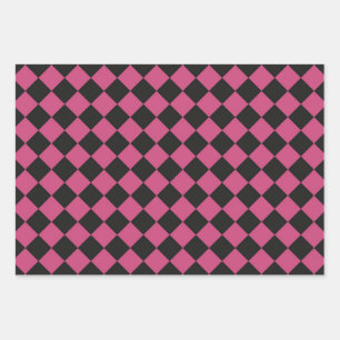 Pink Black Schachbrett Diamond Pattern Geschenkpapier Set