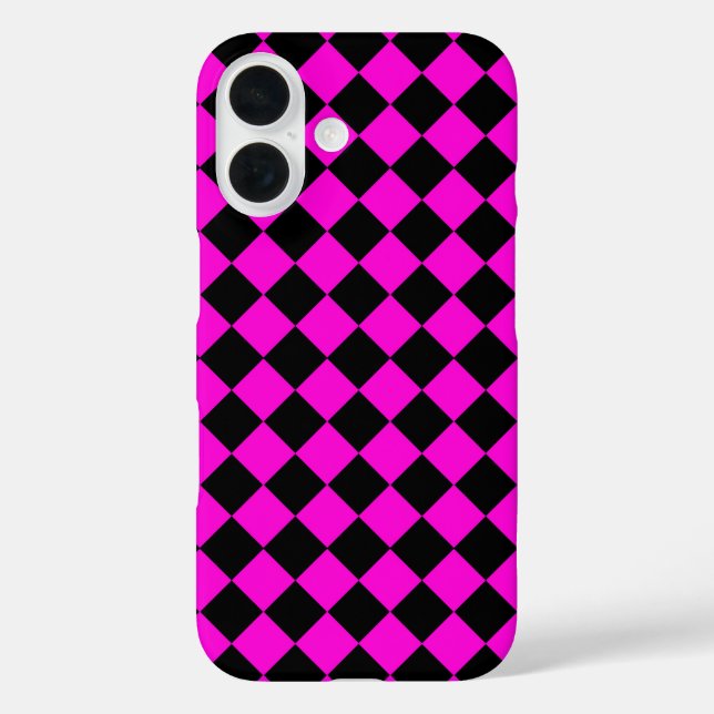 Pink Black Schachbrett Diamond Pattern iPhone 16 Hülle (Rückseite)