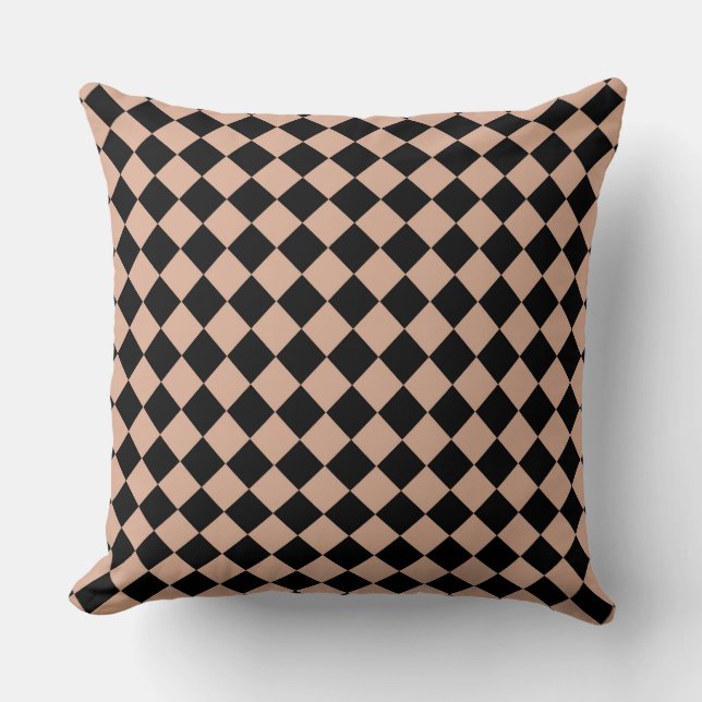 Pink Black Schachbrett Diamond Pattern Kissen (Vorderseite)