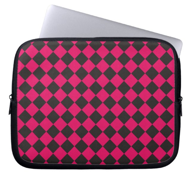 Pink Black Schachbrett Diamond Pattern Laptopschutzhülle (Vorderseite)