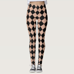Pink Black Schachbrett Diamond Pattern Leggings
