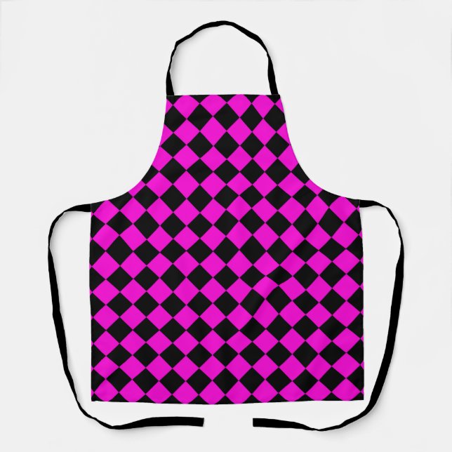Pink Black Schachbrett Diamond Pattern Schürze (Vorderseite)