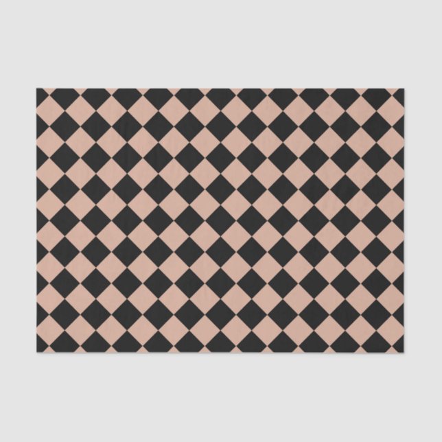 Pink Black Schachbrett Diamond Pattern Seidenpapier (Vorderseite)