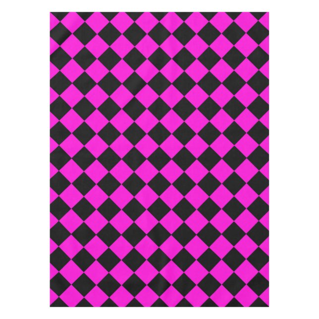 Pink Black Schachbrett Diamond Pattern Tischdecke (Vorderseite)