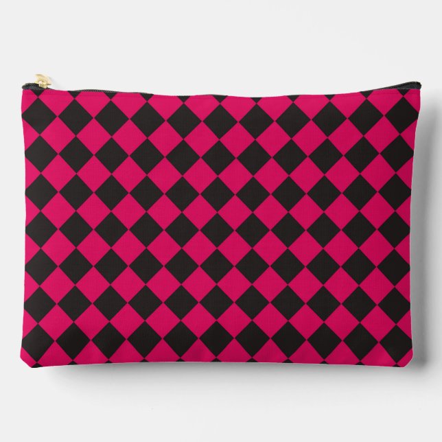 Pink Black Schachbrett Diamond Pattern Zubehörtasche (Vorderseite)