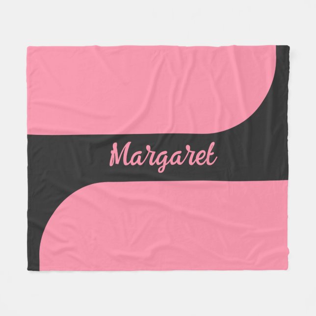  pink &black script girly monogram name fleecedecke (Vorderseite (Horizontal))