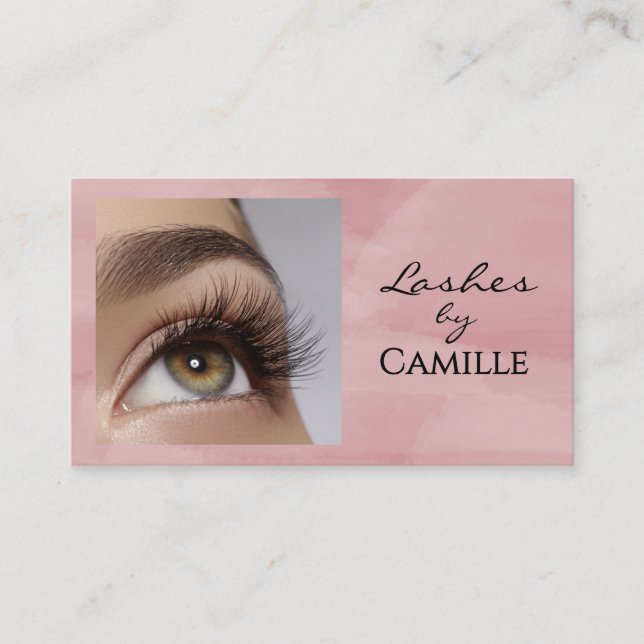 Pink Black Script Photo Lashes Business Card Visitenkarte (Vorderseite)