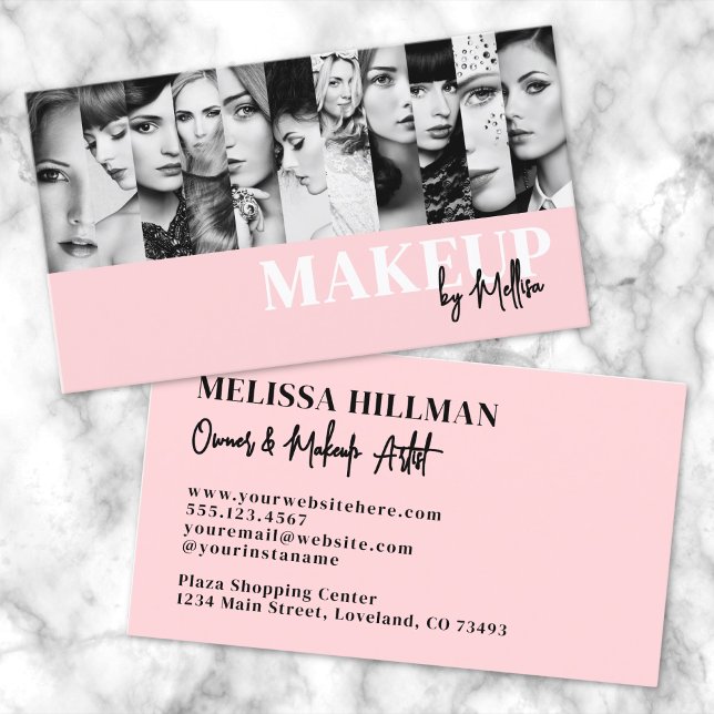 Pink Black Script Photo Makeup Visitenkarte (Pink Black Script Photo Makeup Business Card)