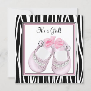 Pink Black Shoes Pink Zebra Baby Girl Dusche Einladung