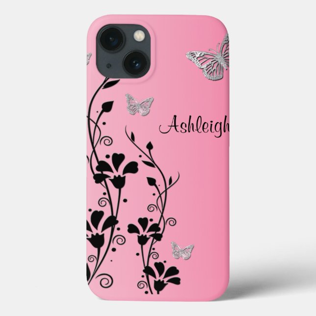 Pink Black Silver Butterfly Floral iPad Air Hüllen (Rückseite)