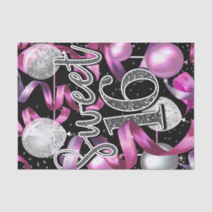 Pink Black Silver Glitzer Sweet 16 Birthday Party Seidenpapier