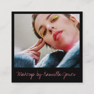Pink Black Simple Retro Makeup Artist Foto Quadratische Visitenkarte