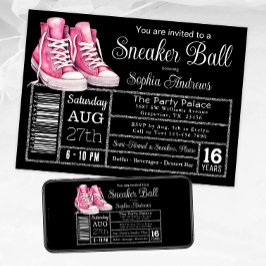 Pink Black Sneaker Ball Geburtstagsparty Showlabel Einladung